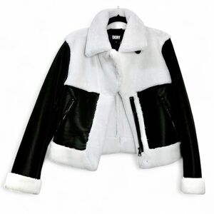 Women's DKNY Black and White Faux Fur Jacket